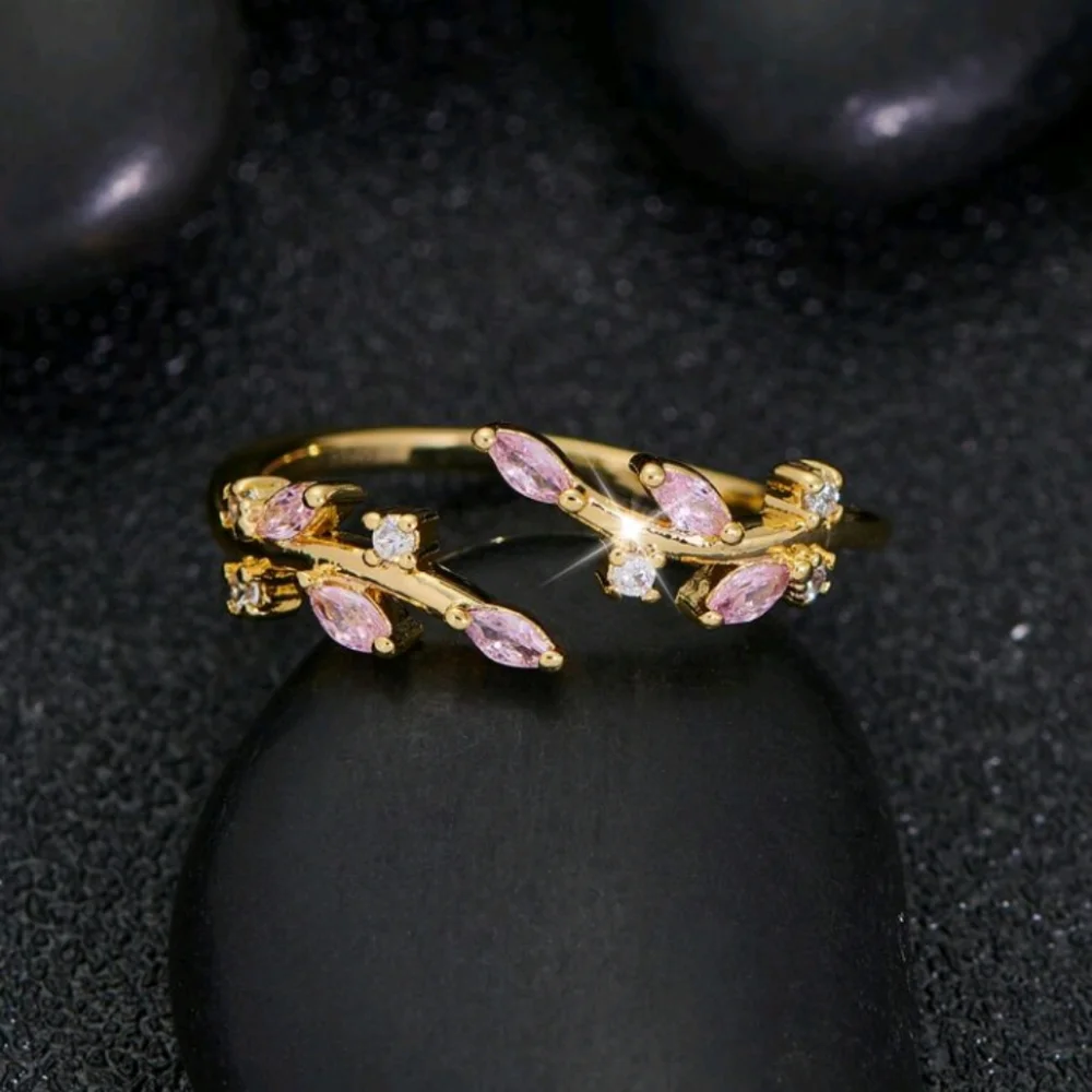 NEW adjustable women's ring, pink, CZ diamonds, gold - Picture 3 of 4
